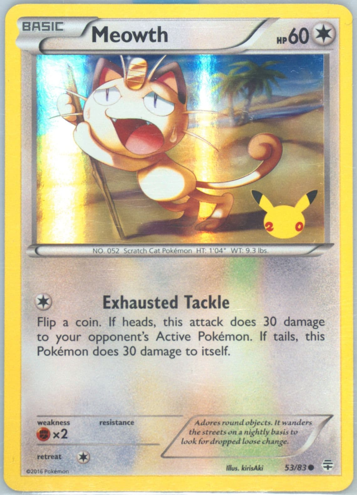 Meowth Holofoil-20th (53) 2016 Pokemon XY Generations
