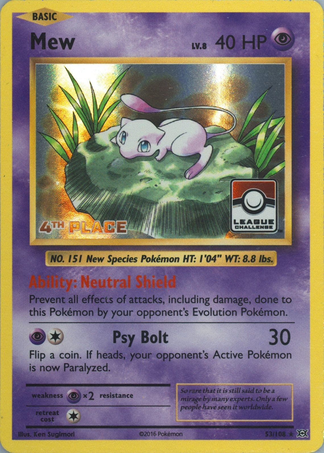Mew-Holo 4th Place Pokemon League (53) 2016 Pokemon XY Evolutions