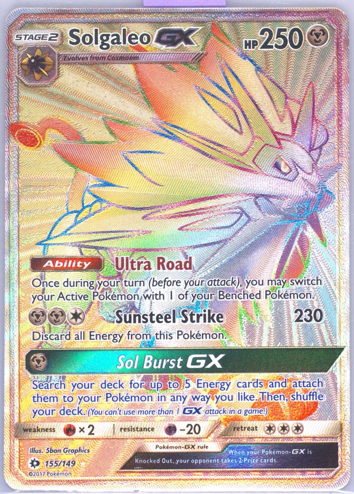 Full Art/Solgaleo GX Secret (155) 2017 Pokemon Sun & Moon