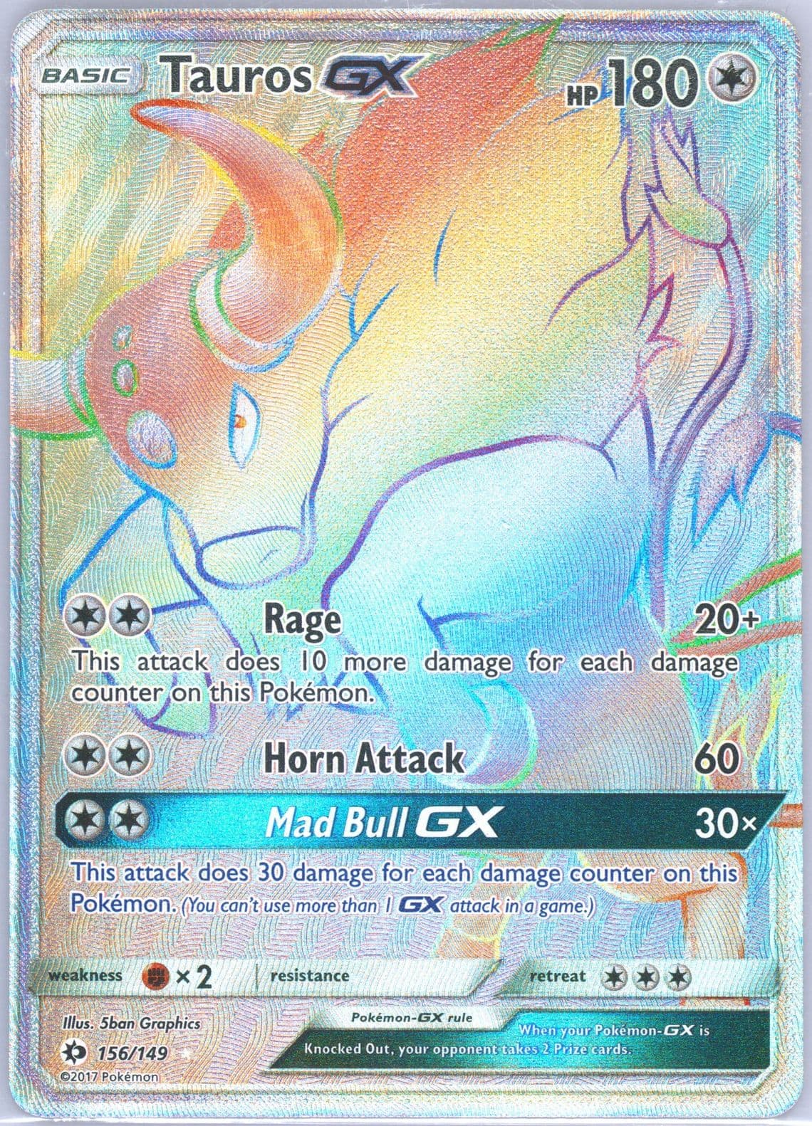 Full Art/Tauros GX Secret (156) 2017 Pokemon Sun & Moon