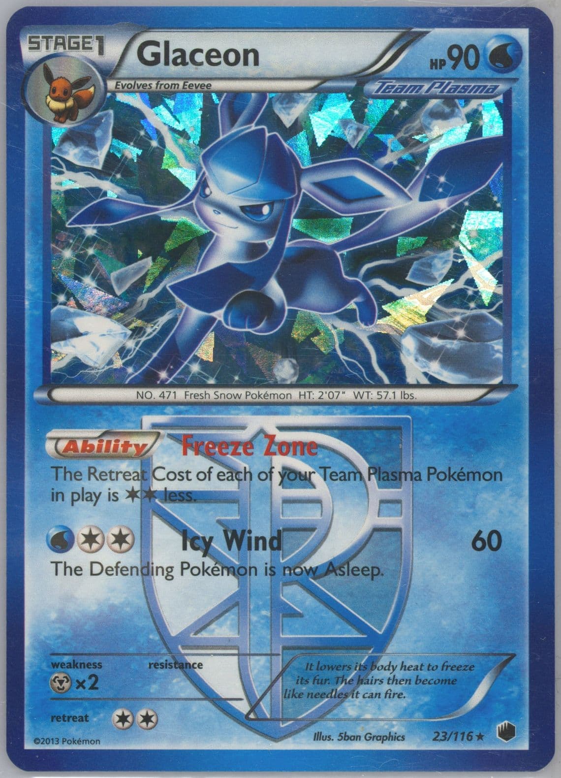 Glaceon-Holo Cracked Ice (23) 2013 Pokemon Black & White Plasma Freeze