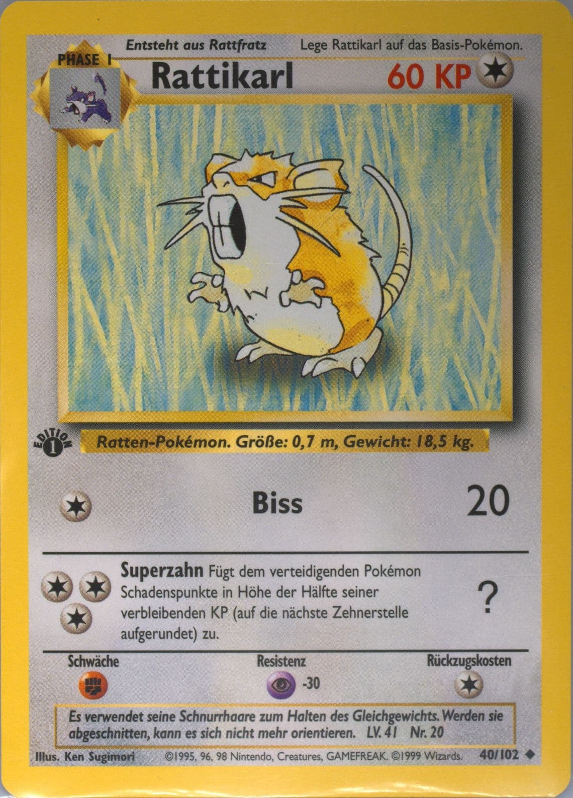 Rattikarl 1st Edition (40) 1999 Pokemon German