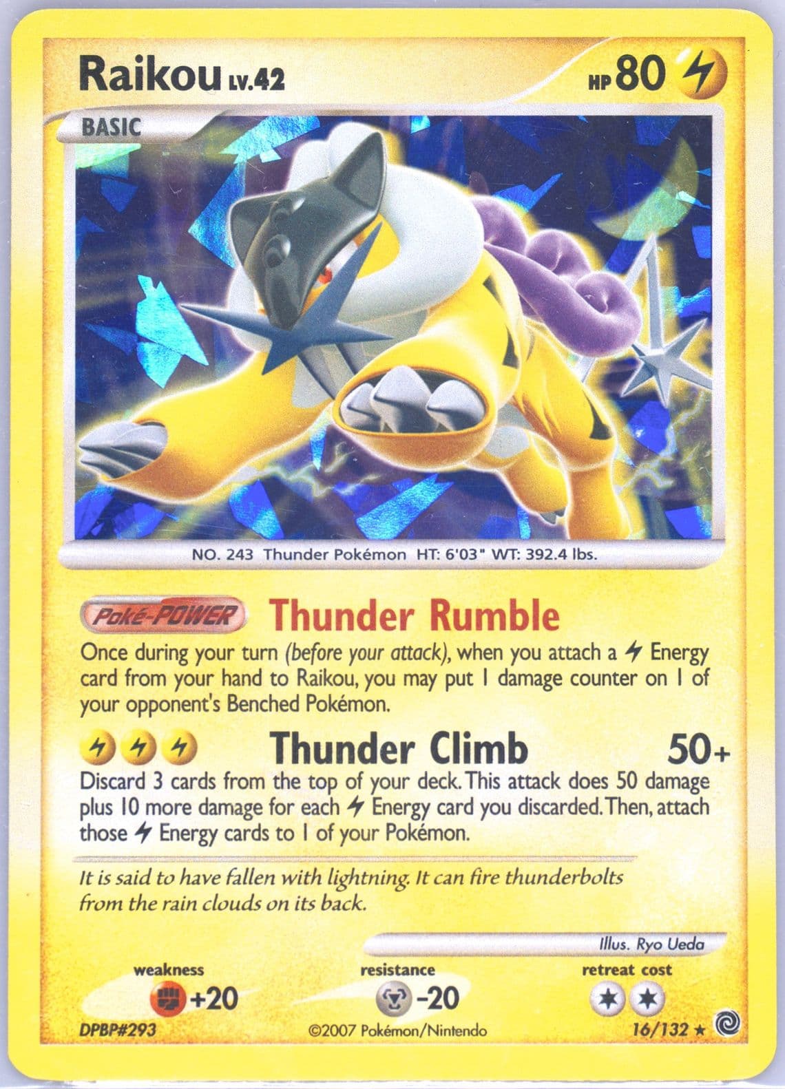 Raikou-Holo Cracked Ice (16) 2007 Pokemon Diamond & Pearl Secret Wonders