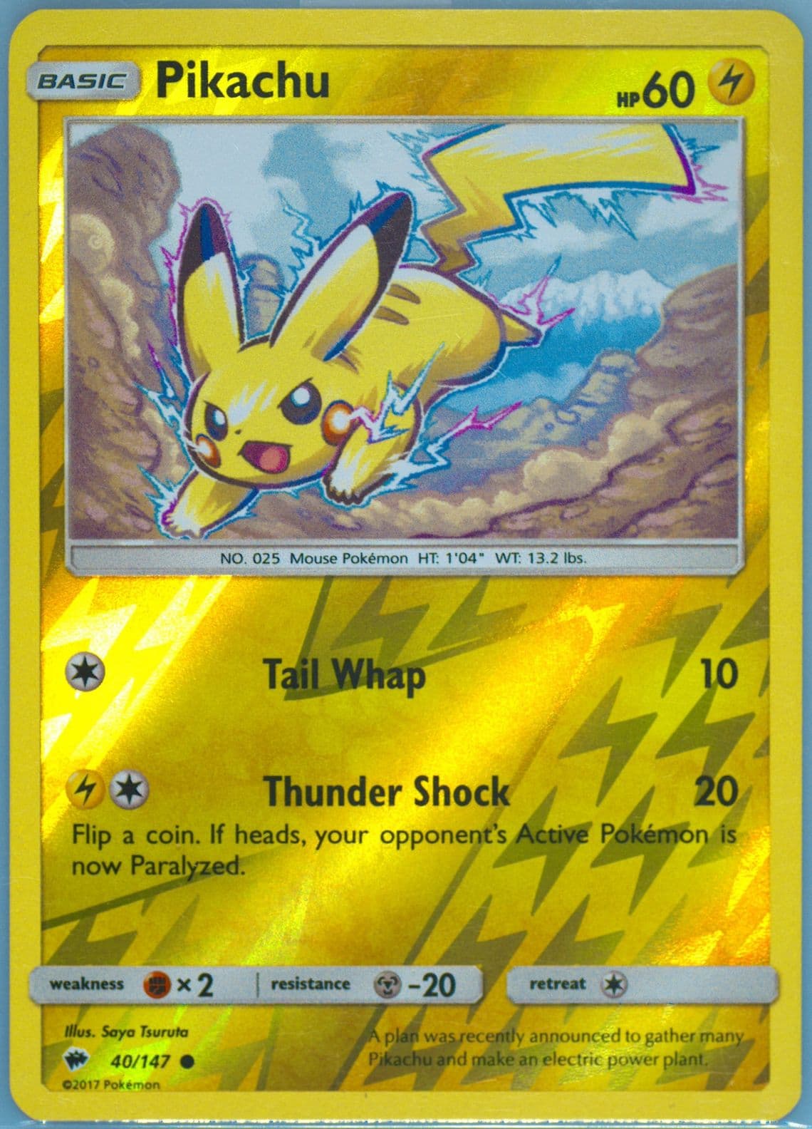 Pikachu-Reverse Foil (40) 2017 Pokemon Sun & Moon Burning Shadows