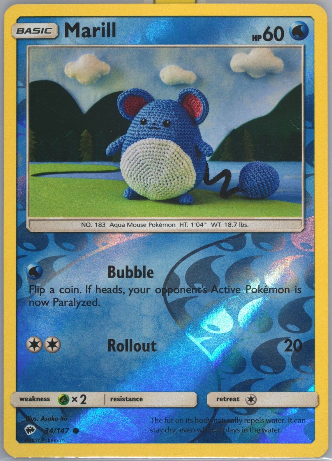 Marill-Reverse Foil (34) 2017 Pokemon Sun & Moon Burning Shadows