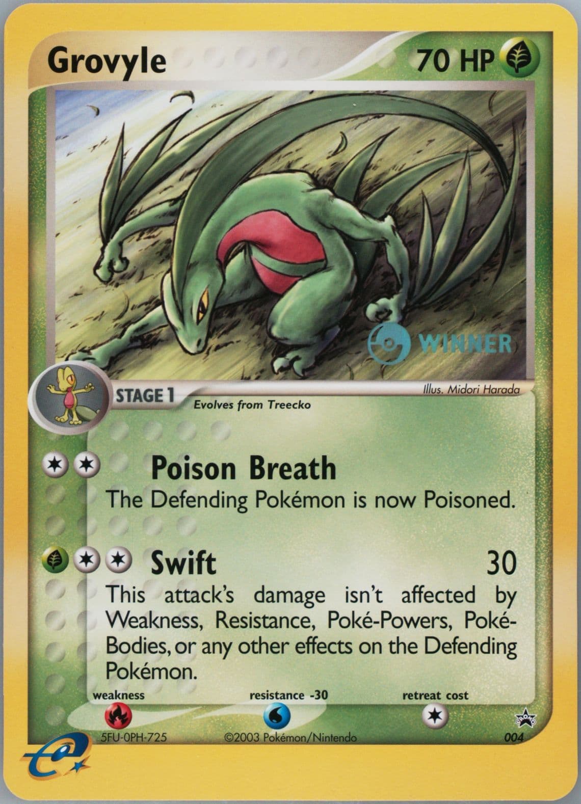 Grovyle Winner-Jumbo (004) 2003 Pokemon Black Star Promo