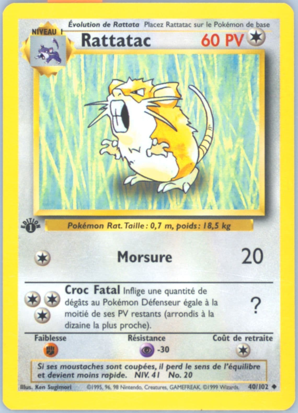 Rattatac 1st Edition (40) 1999 Pokemon French