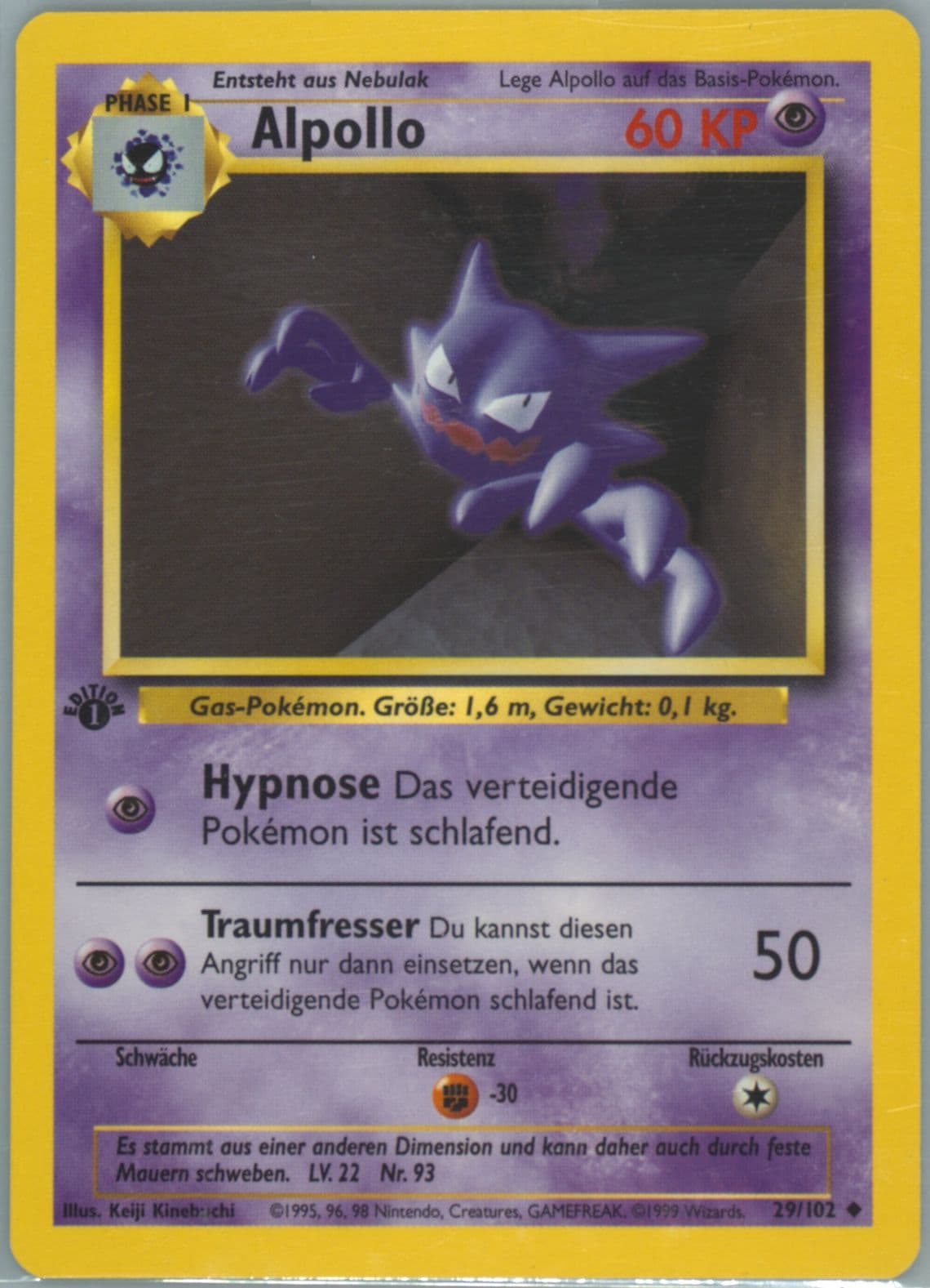 Alpollo 1st Edition (29) 1999 Pokemon German