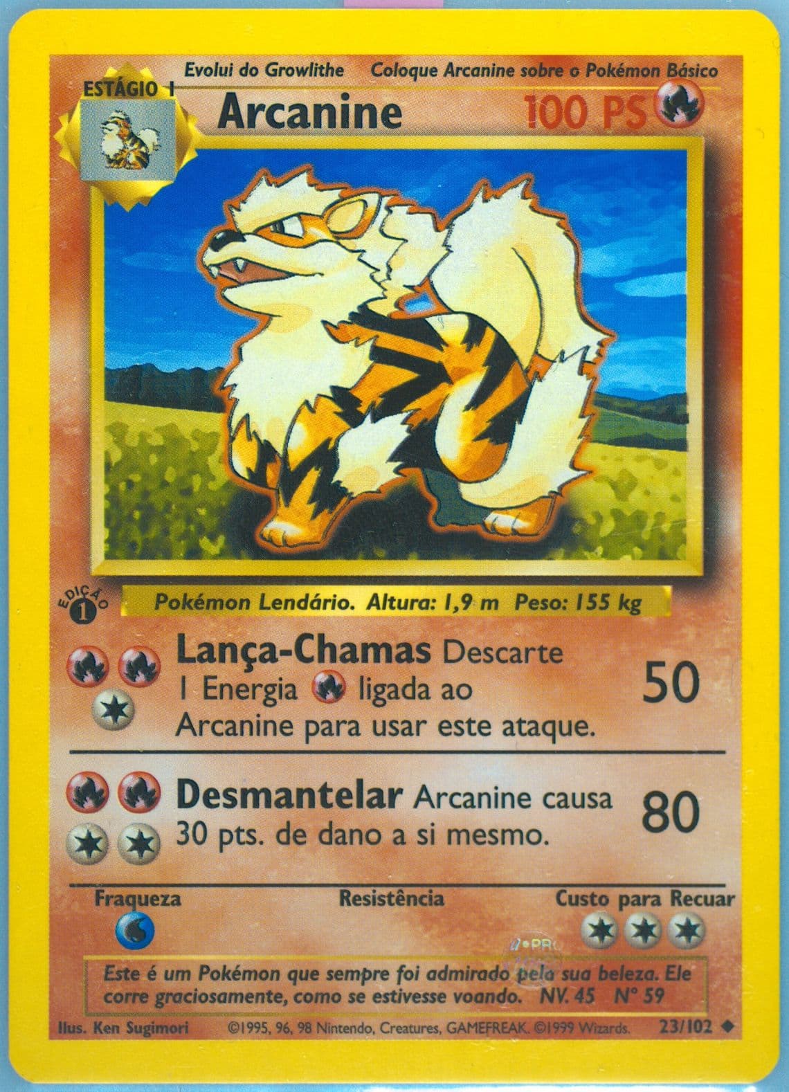 Arcanine 1st Edition (23) 1999 Pokemon Portuguese