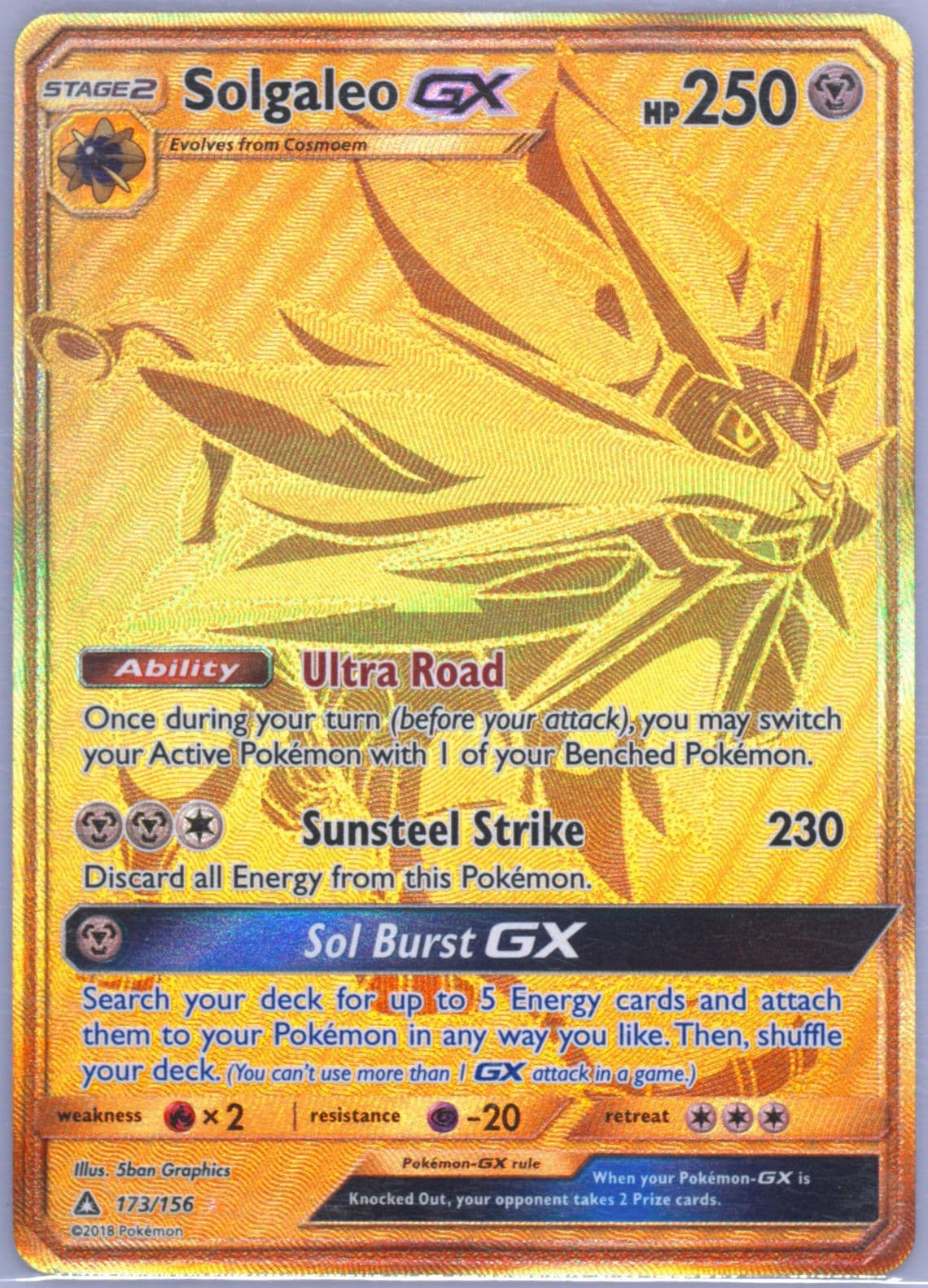 Full Art/Solgaleo GX Secret (173) 2018 Pokemon Sun & Moon Ultra Prism
