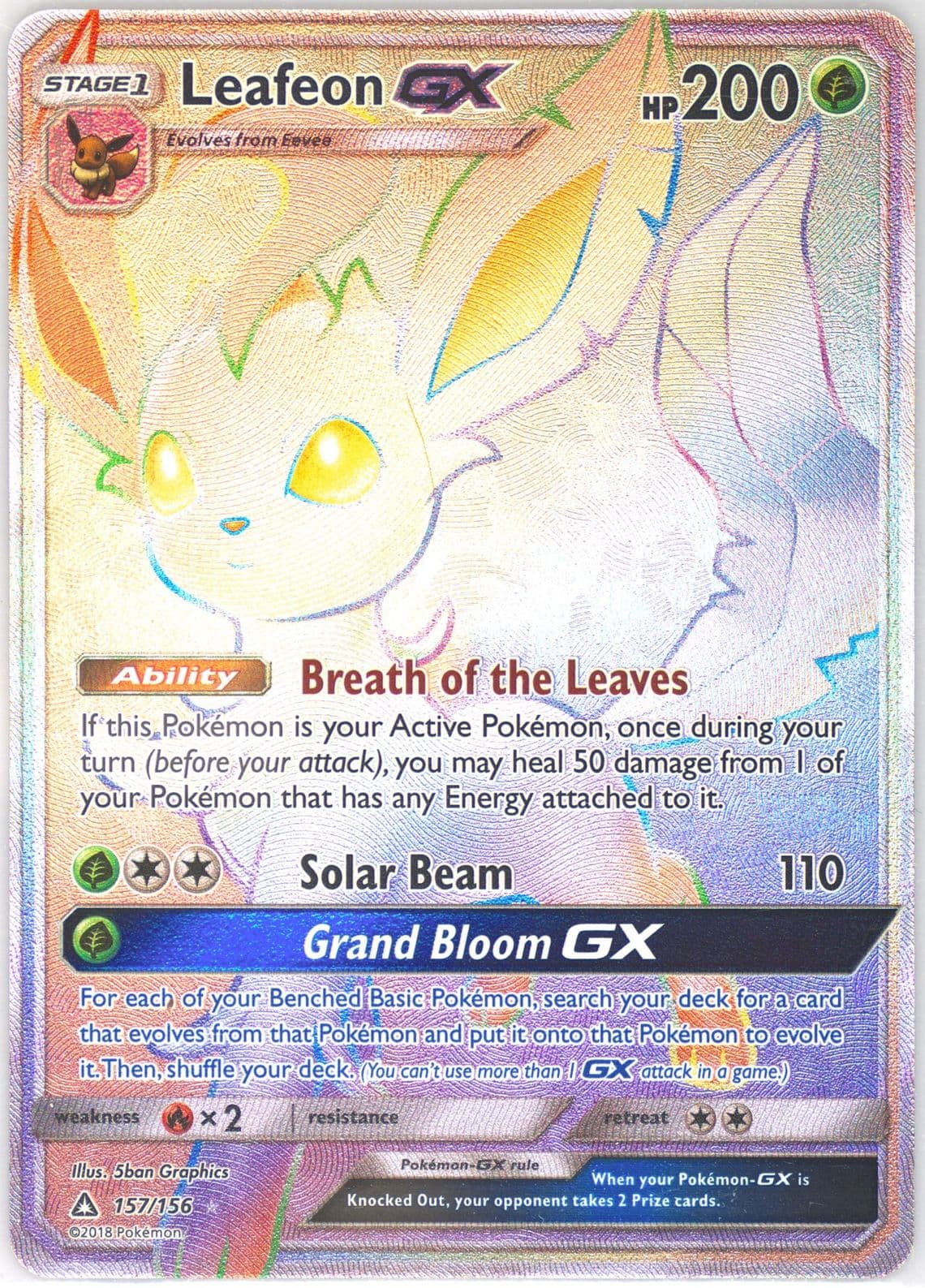 Full Art/Leafeon GX Secret (157) 2018 Pokemon Sun & Moon Ultra Prism