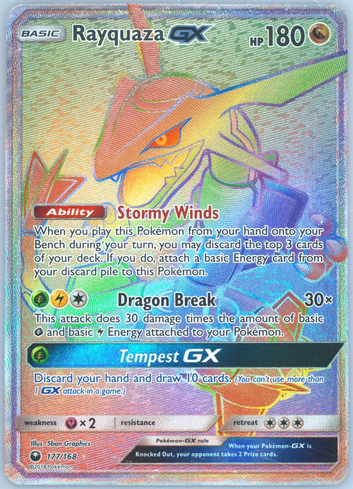 Full Art/Rayquaza GX Secret (177) 2018 Pokemon Sun & Moon Celestial Storm