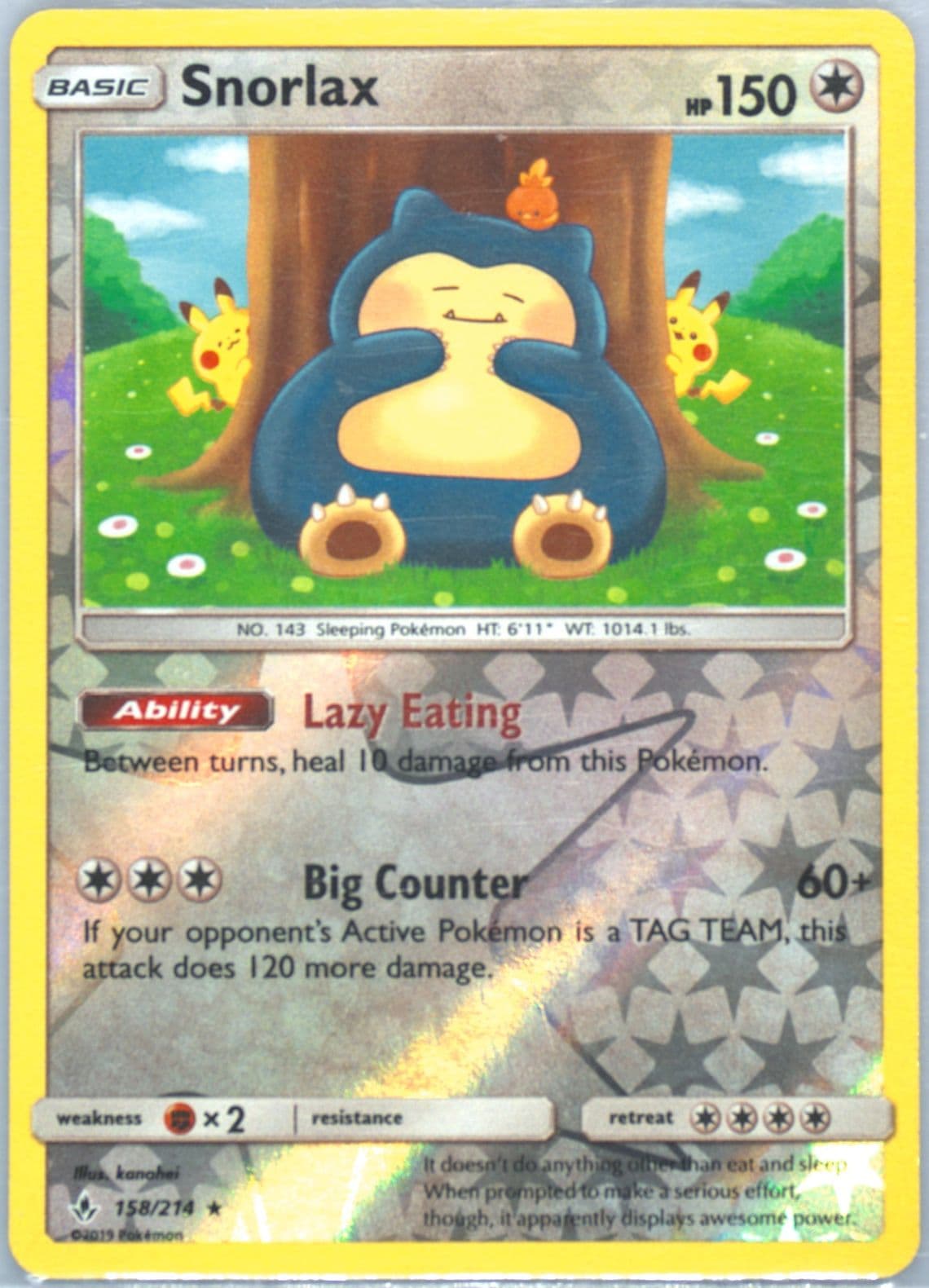 Snorlax-Reverse Foil (158) 2019 Pokemon Sun & Moon Unbroken Bonds