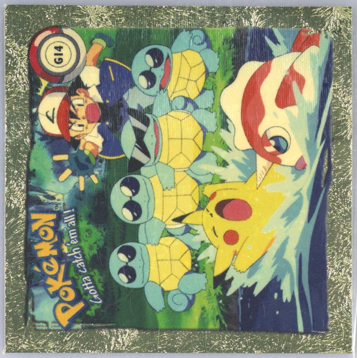 Group Shot (G14) 1999 Pokemon Stickers Series 1 Rare Gold Stickers
