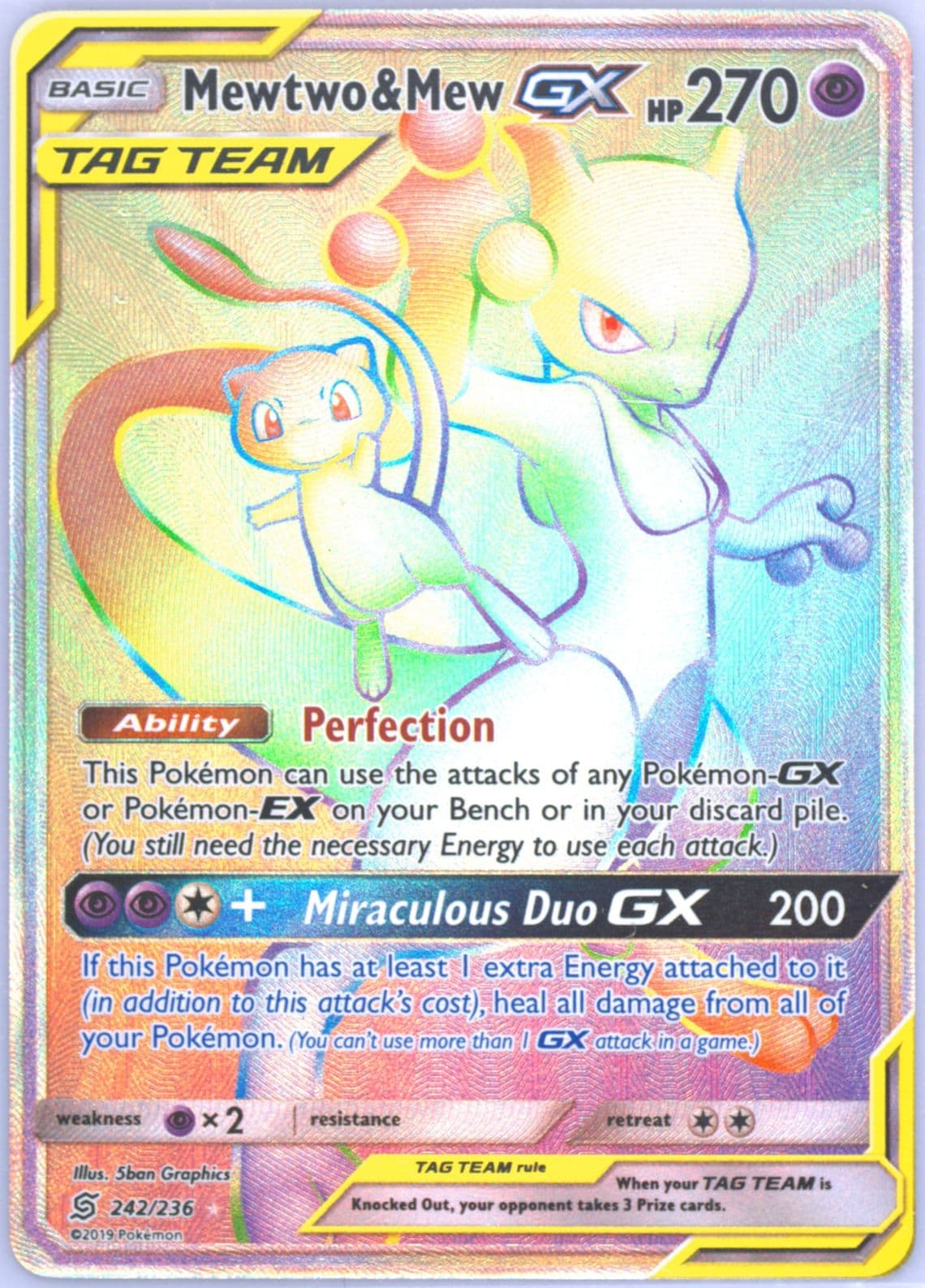 Full Art/Mewtwo & Mew GX Secret (242) 2019 Pokemon Sun & Moon Unified Minds