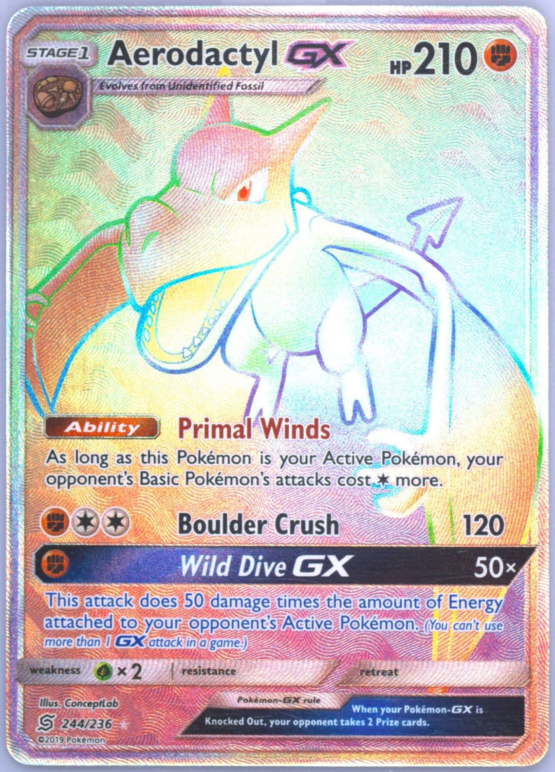 Full Art/Aerodactyl GX Secret (244) 2019 Pokemon Sun & Moon Unified Minds