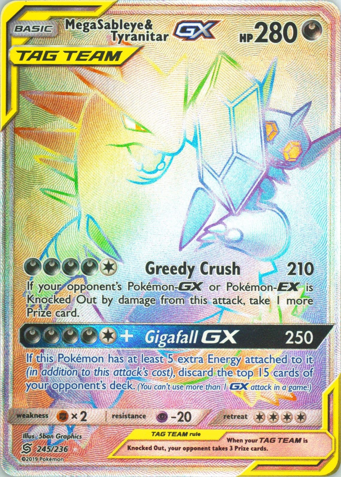 Full Art/Mega Sableye & Tyranitar GX Secret (245) 2019 Pokemon Sun & Moon Unified Minds
