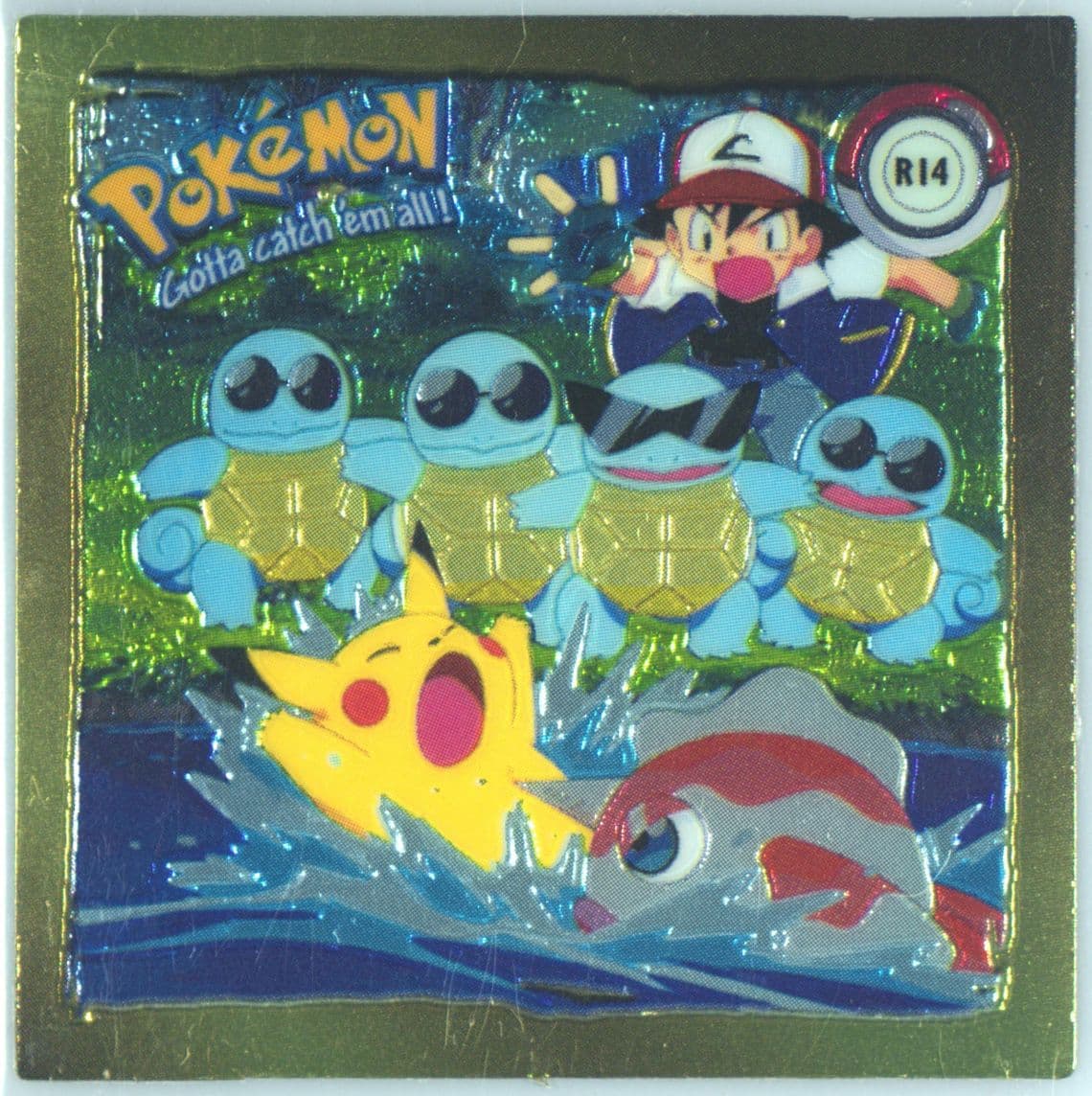 Group Shot (R14) 1999 Pokemon Stickers Series 1 Rare Gold Stickers