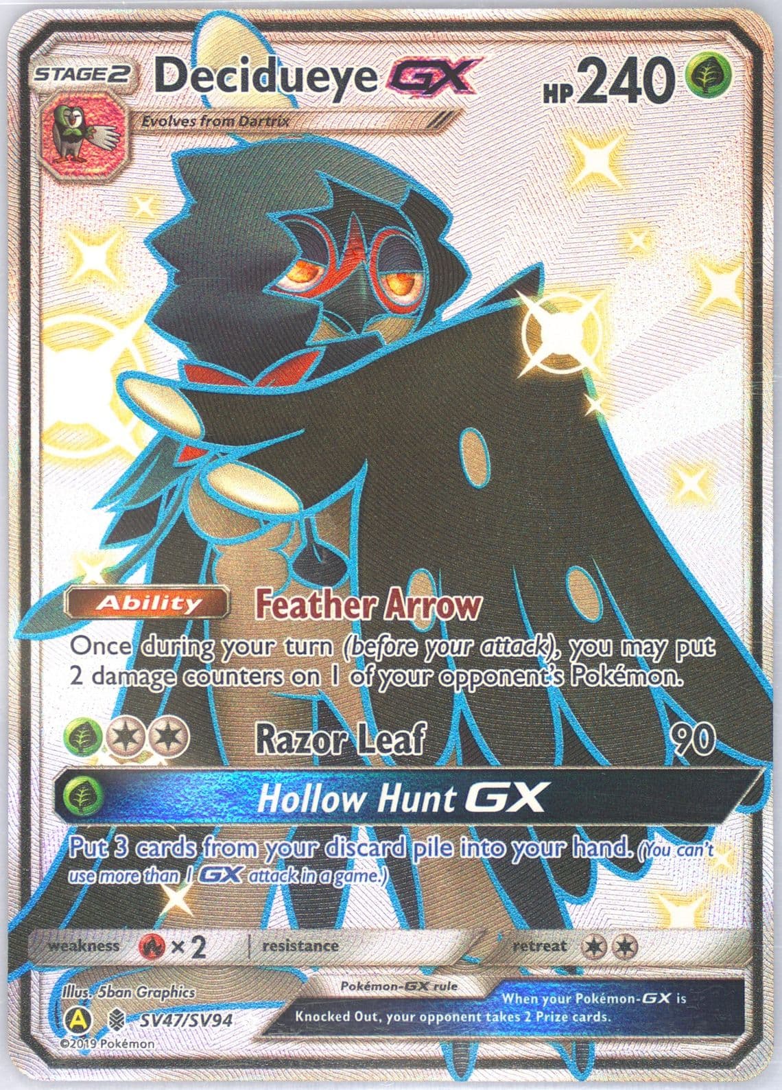 Full Art/Decidueye GX (SV47) 2019 Pokemon Sun & Moon Hidden Fates