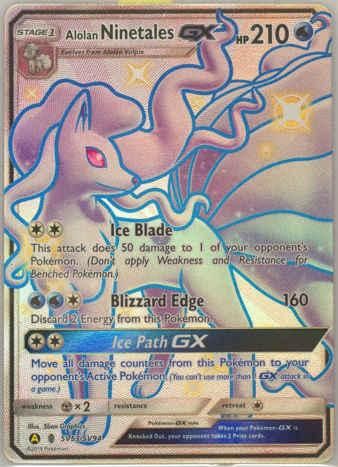 Full Art/Alolan Ninetales GX (SV53) 2019 Pokemon Sun & Moon Hidden Fates