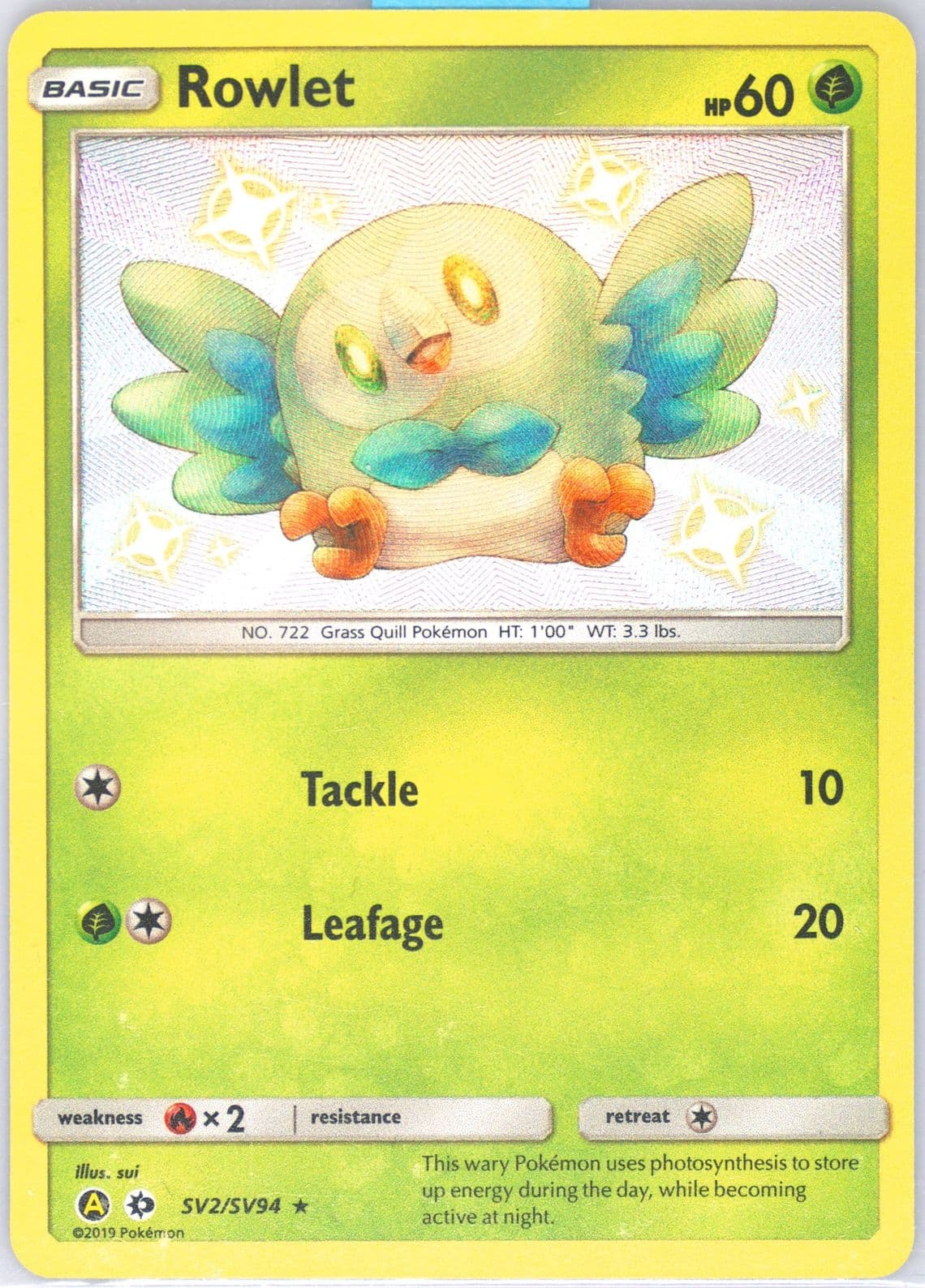 Rowlet-Holo (SV2) 2019 Pokemon Sun & Moon Hidden Fates