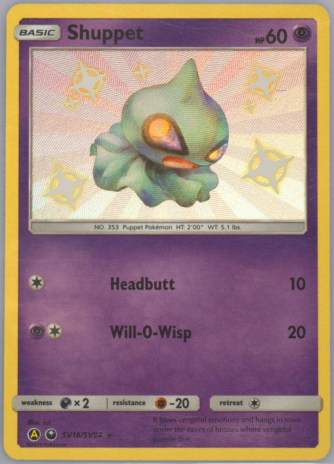 Shuppet-Holo (SV16) 2019 Pokemon Sun & Moon Hidden Fates