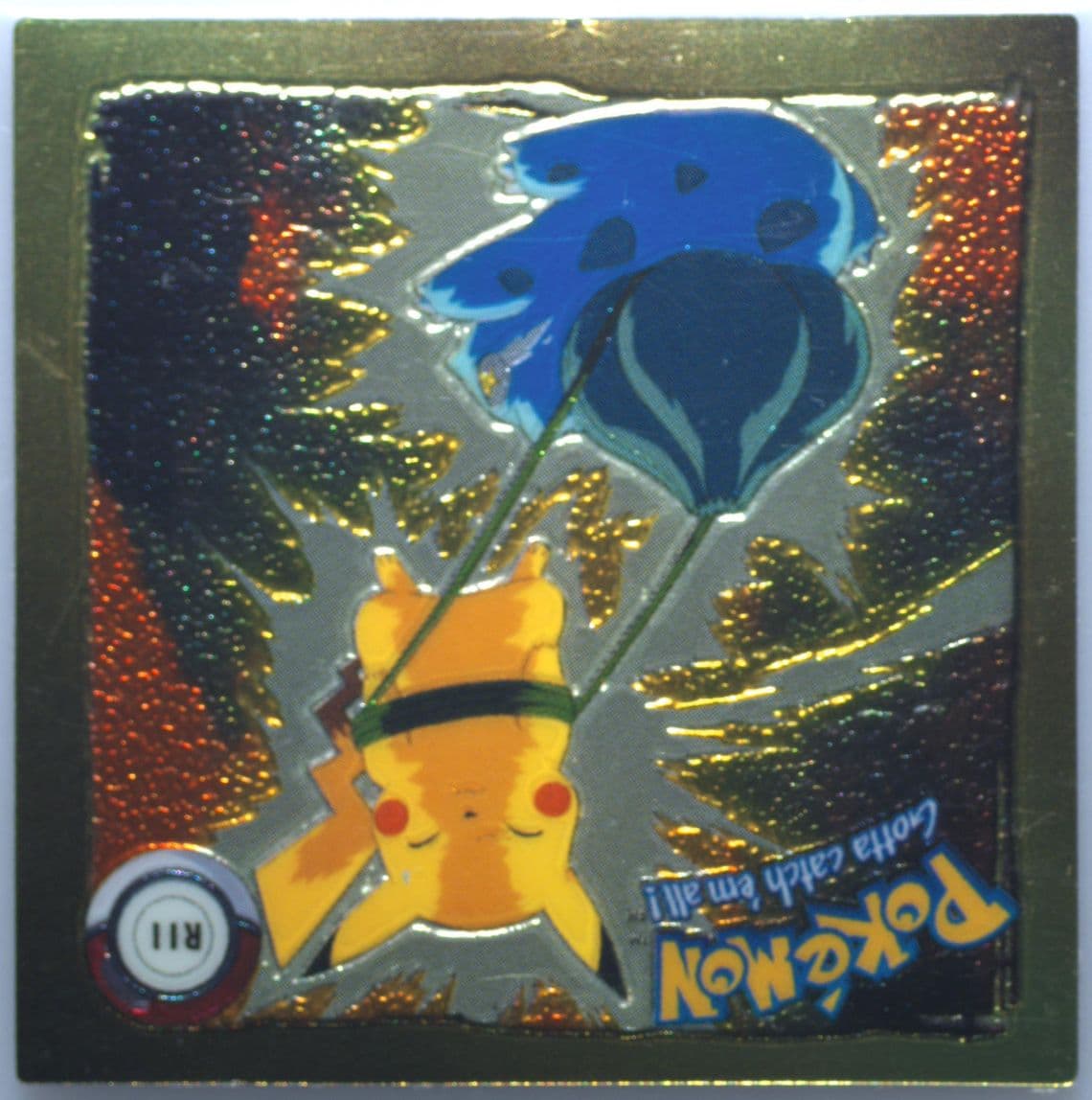 Bulbasaur/Pikachu (R11) 1999 Pokemon Stickers Series 1 Rare Gold Stickers