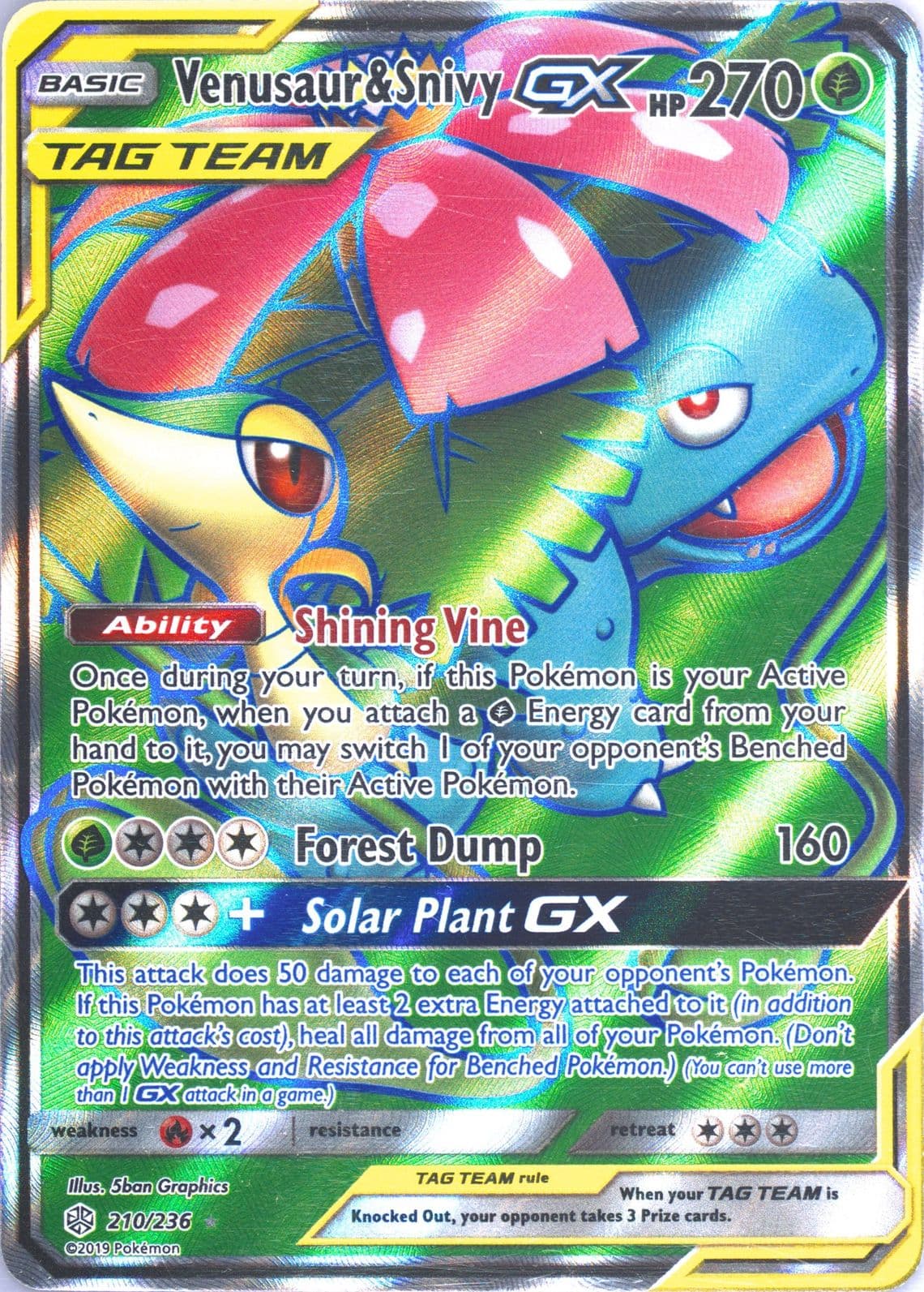 Full Art/Venusaur & Snivy GX (210) 2019 Pokemon Sun & Moon Cosmic Eclipse