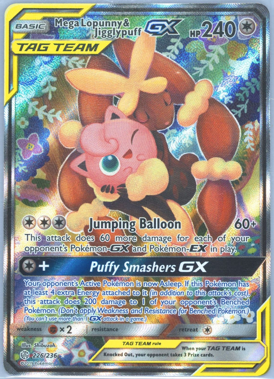 Full Art/Mega Lopunny & Jigglypuff GX (226) 2019 Pokemon Sun & Moon Cosmic Eclipse