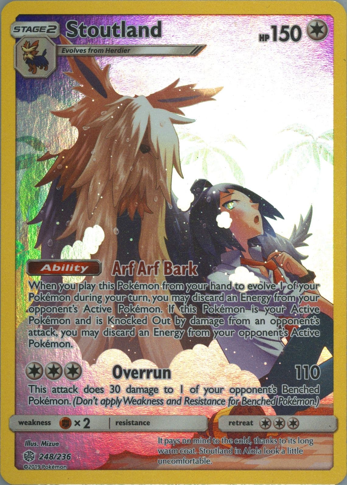 Full Art/Stoutland Secret (248) 2019 Pokemon Sun & Moon Cosmic Eclipse