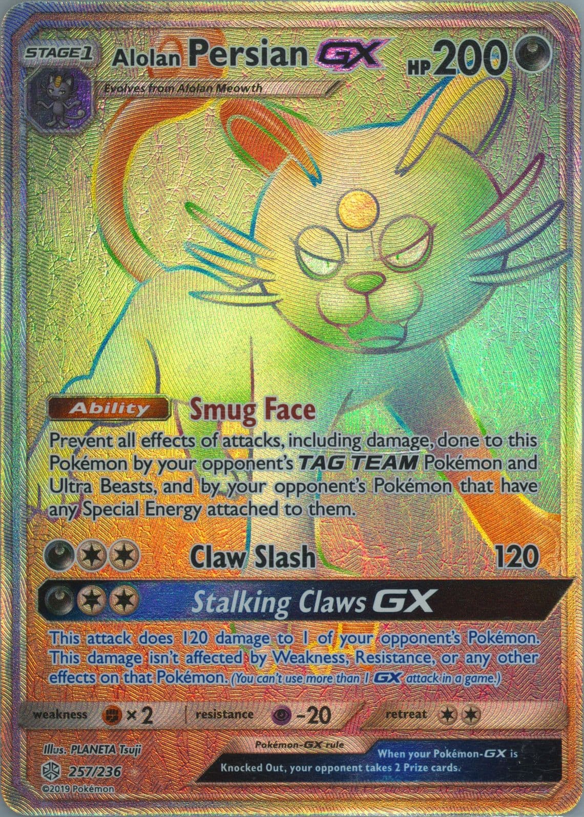 Full Art/Alolan Persian GX Secret (257) 2019 Pokemon Sun & Moon Cosmic Eclipse