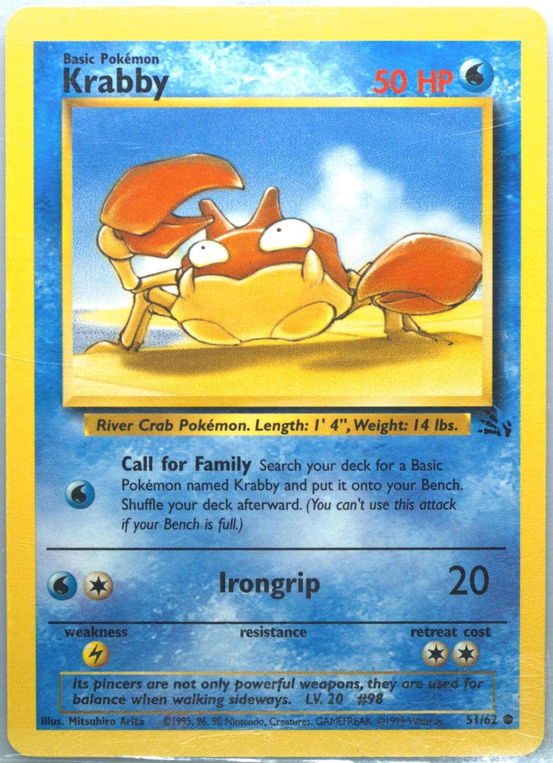 Krabby Slash Error (51) 1999 Pokemon Fossil