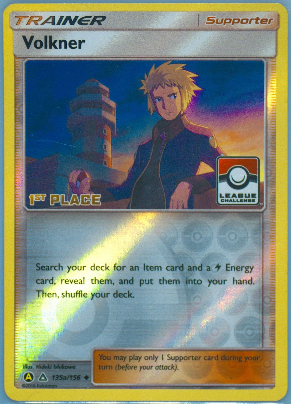 Volkner-Reverse Foil 2019 Yellow A Alternate Art 1st Place Pokemon League (135a) 2018 Pokemon Sun & Moon Ultra Prism