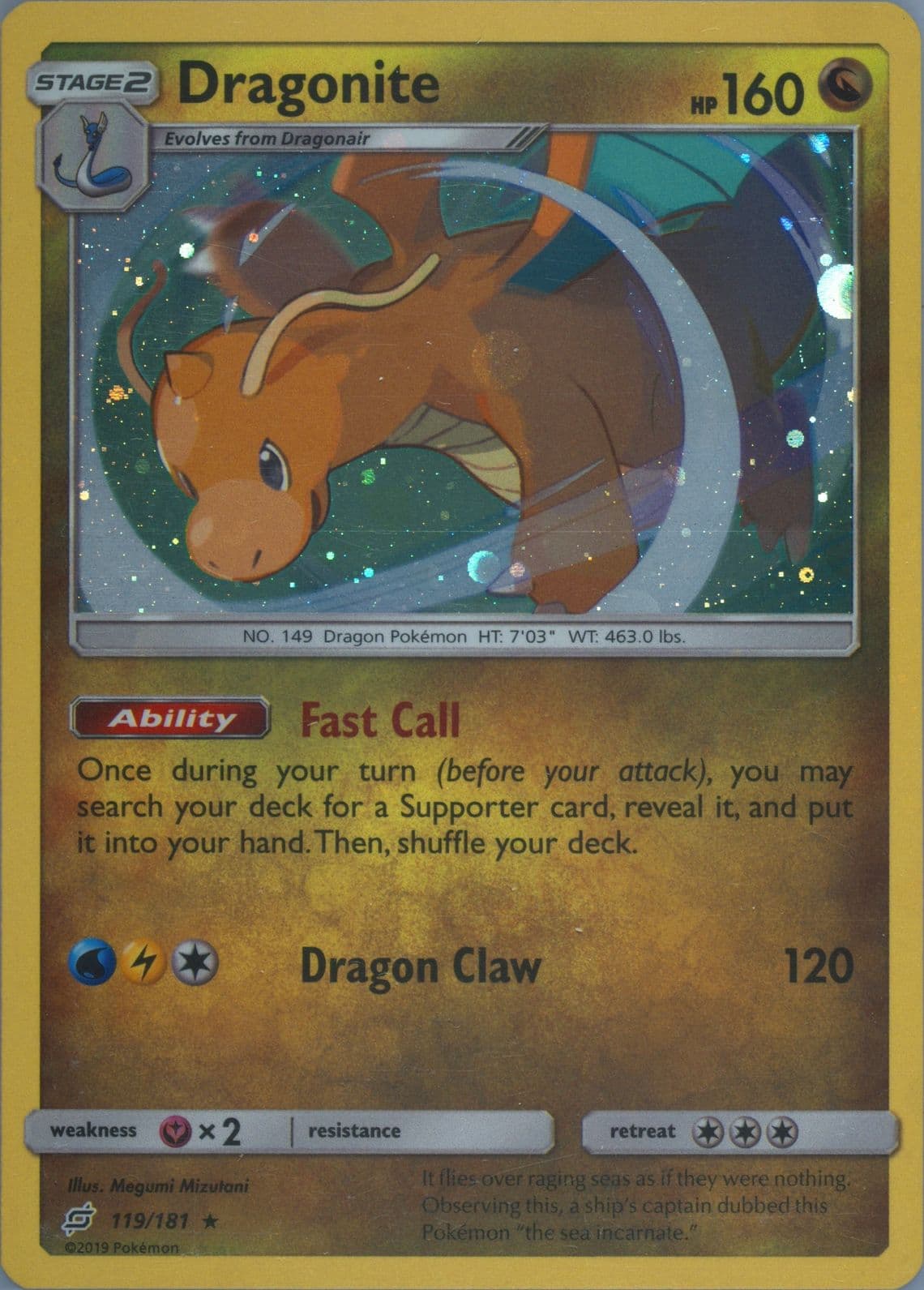 Dragonite-Holo Cosmos (119) 2019 Pokemon Sun & Moon Team Up