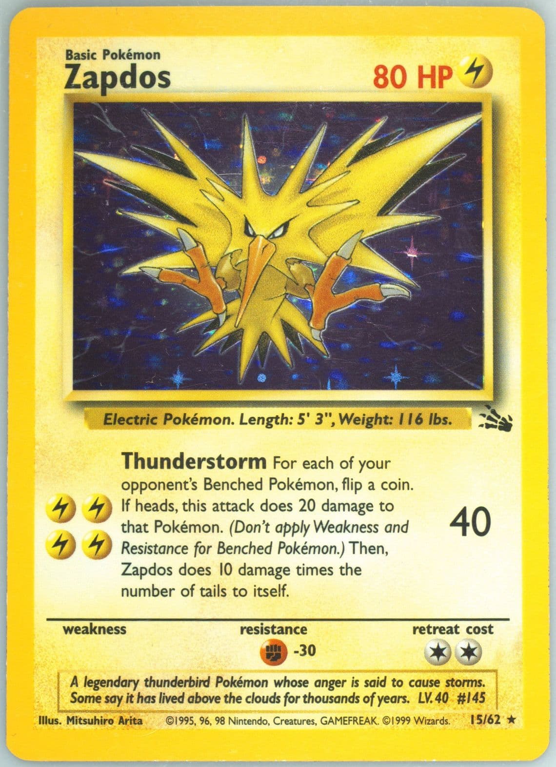 Zapdos-Holo Corrected Foil (15) 1999 Pokemon Fossil