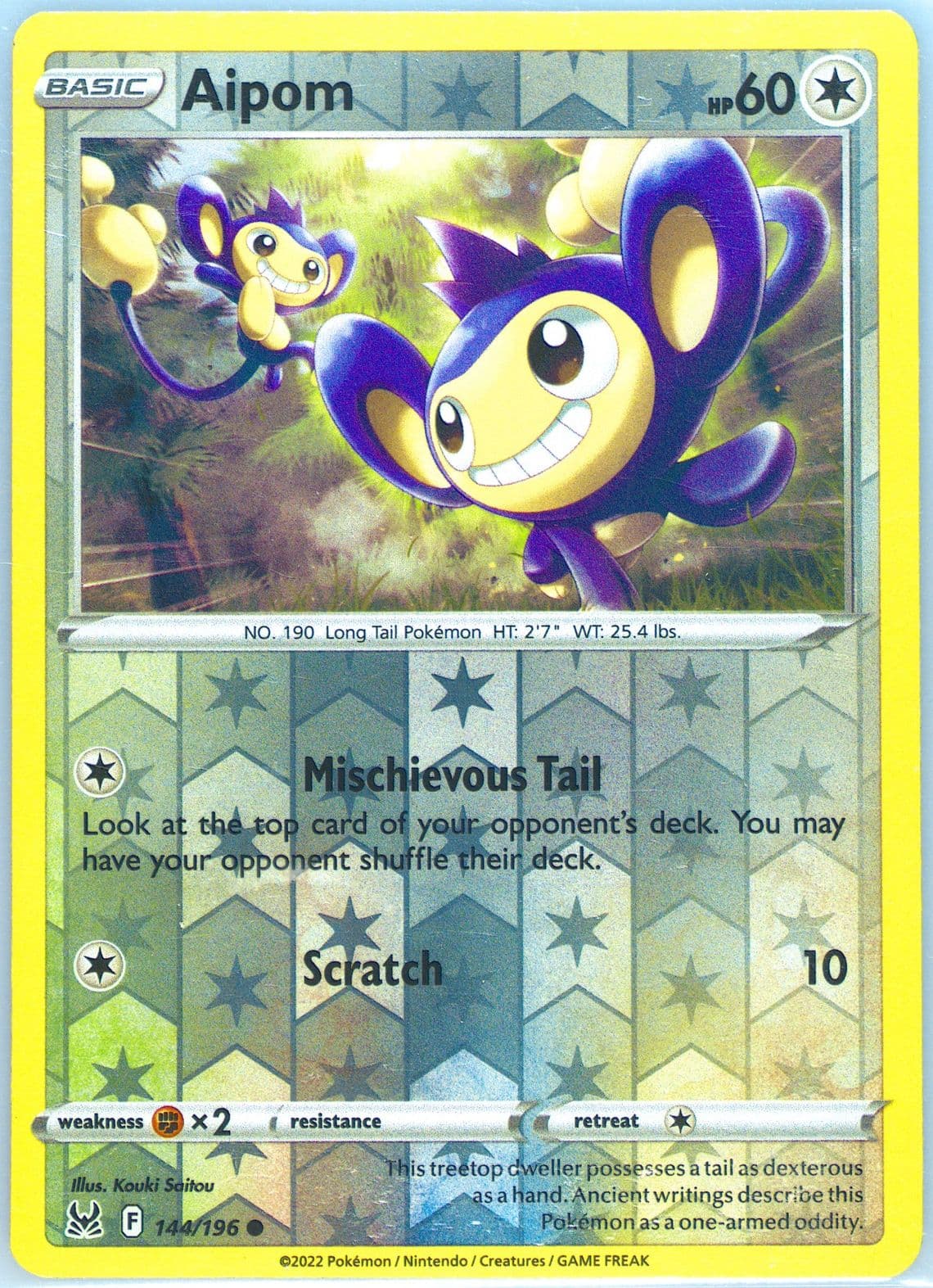 Aipom-Reverse Foil (144) 2022 Pokemon Sword & Shield Lost Origin