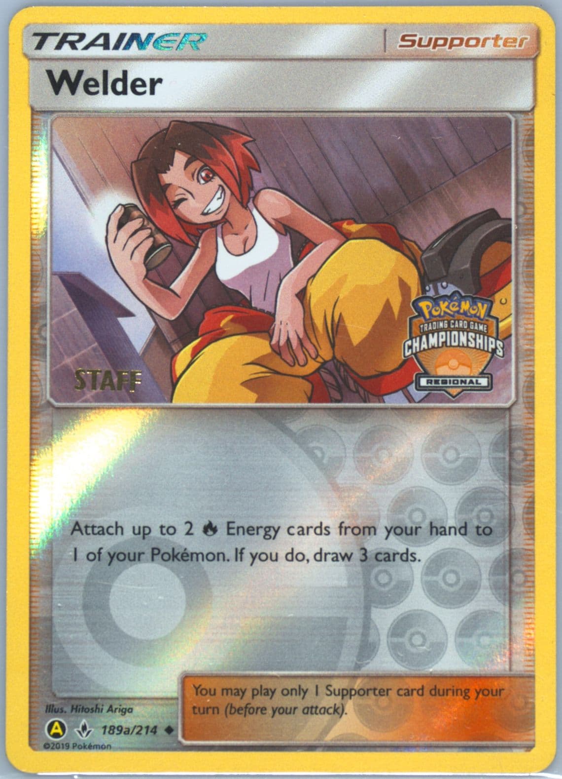 Welder-Reverse Foil Yellow A Alternate Art Regional Championships-Staff (189a) 2019 Pokemon Sun & Moon Unbroken Bonds