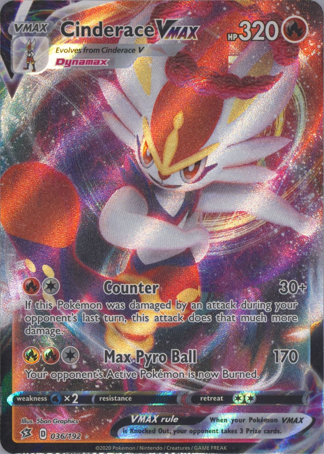 Full Art/Cinderace Vmax (036) 2020 Pokemon Sword & Shield Rebel Clash