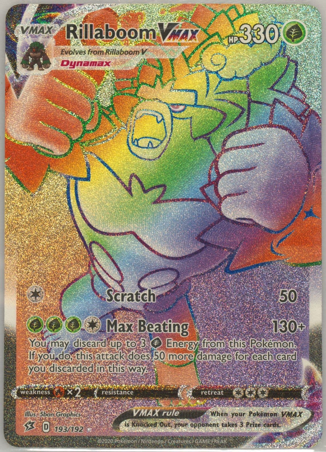 Full Art/Rillaboom Vmax Secret (193) 2020 Pokemon Sword & Shield Rebel Clash