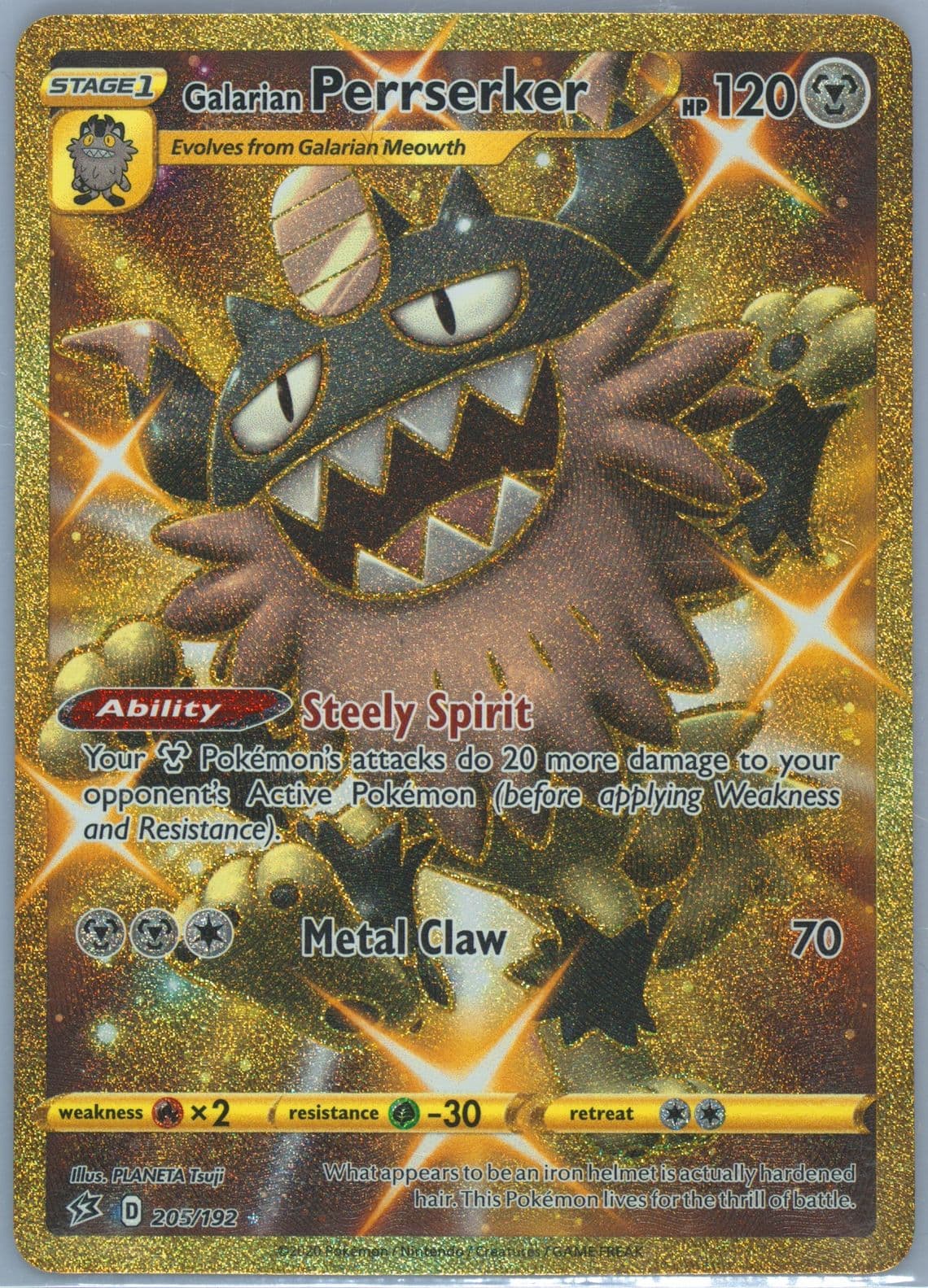 Full Art/Galarian Perrserker Secret (205) 2020 Pokemon Sword & Shield Rebel Clash
