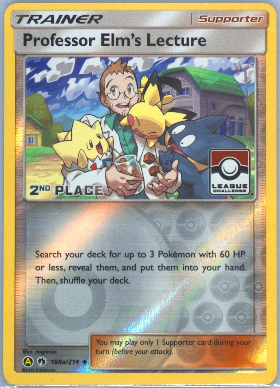 Professor Elm's Lecture-Rev.Foil Yellow A Alternate Art-2nd Place-League Challenge (188a) 2018 Pokemon Sun & Moon Lost Thunder