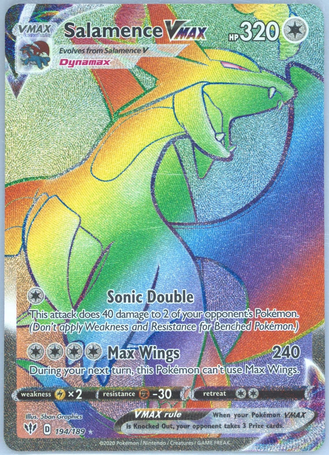 Full Art/Salamence Vmax Secret (194) 2020 Pokemon Sword & Shield Darkness Ablaze