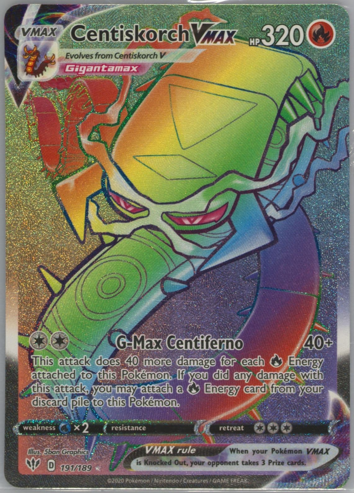 Full Art/Centiskorch Vmax Secret (191) 2020 Pokemon Sword & Shield Darkness Ablaze