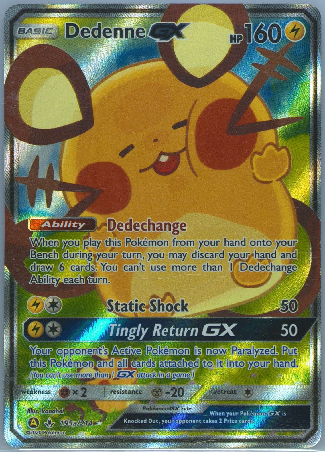 Full Art/Dedenne GX 2020 Yellow A Alternate Art Trainer's Toolkit (195a) 2019 Pokemon Sun & Moon Unbroken Bonds