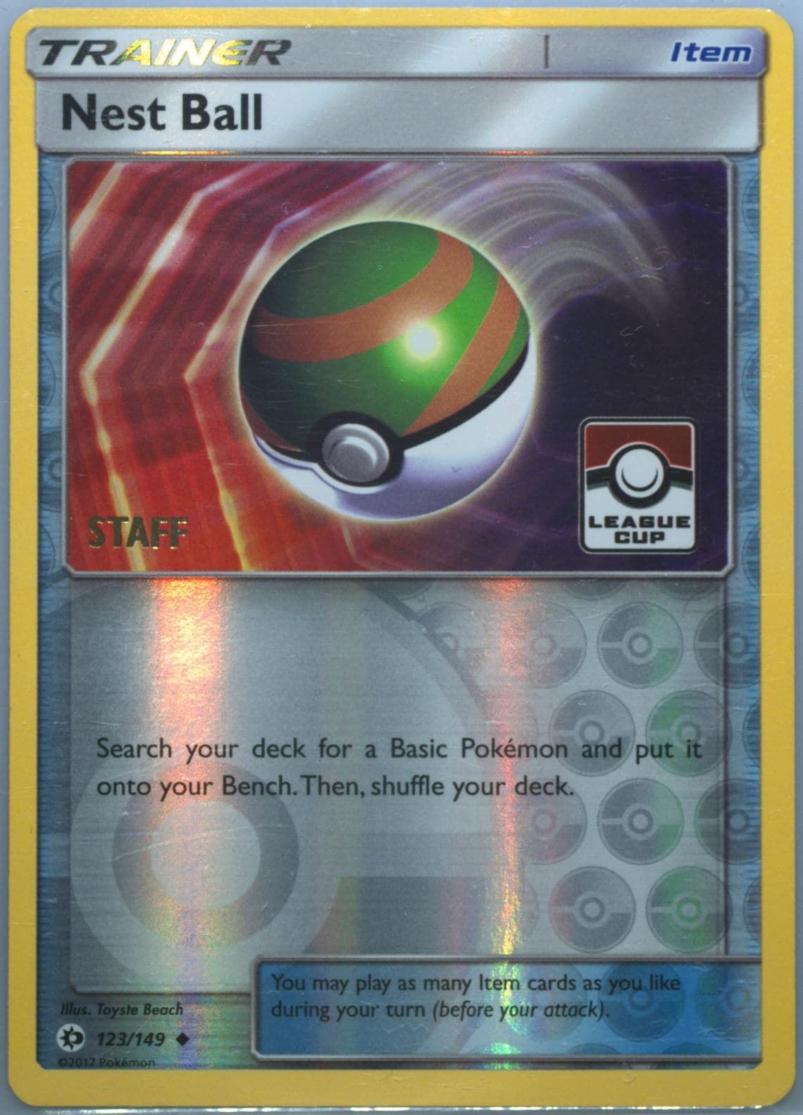 Nest Ball-Reverse Foil Pokemon League-Staff (123) 2017 Pokemon Sun & Moon