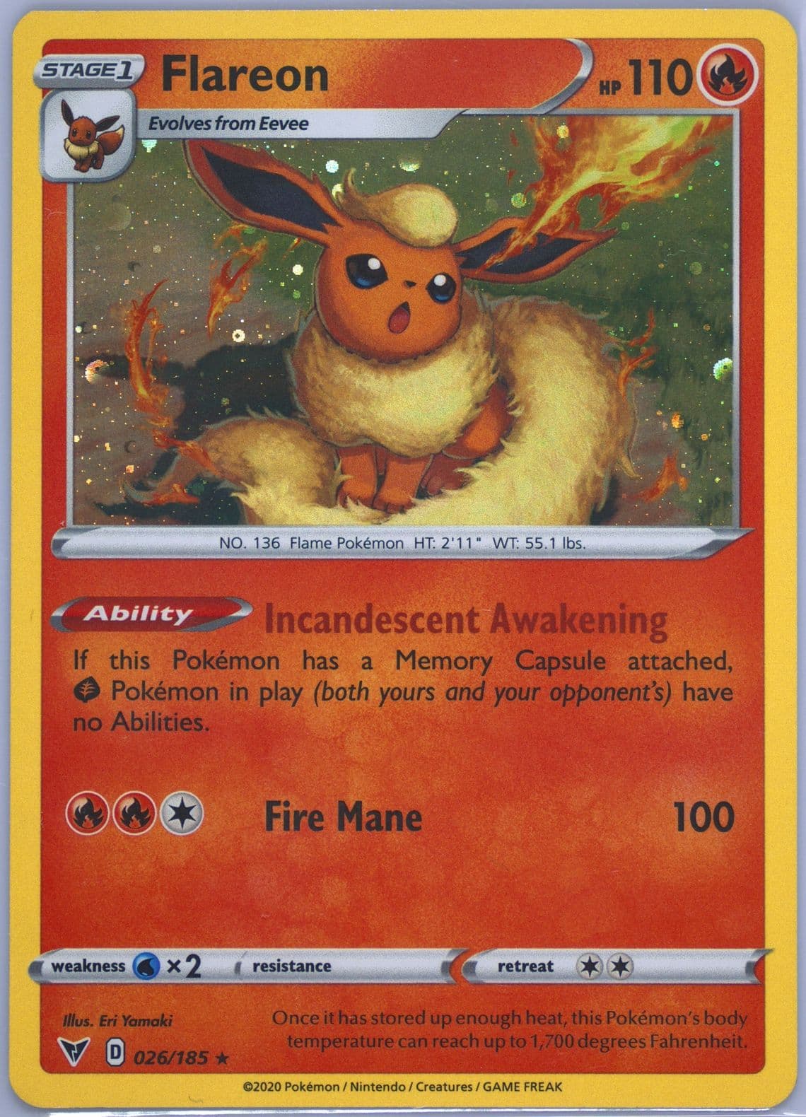 Flareon (026) 2020 Pokemon Sword & Shield Vivid Voltage