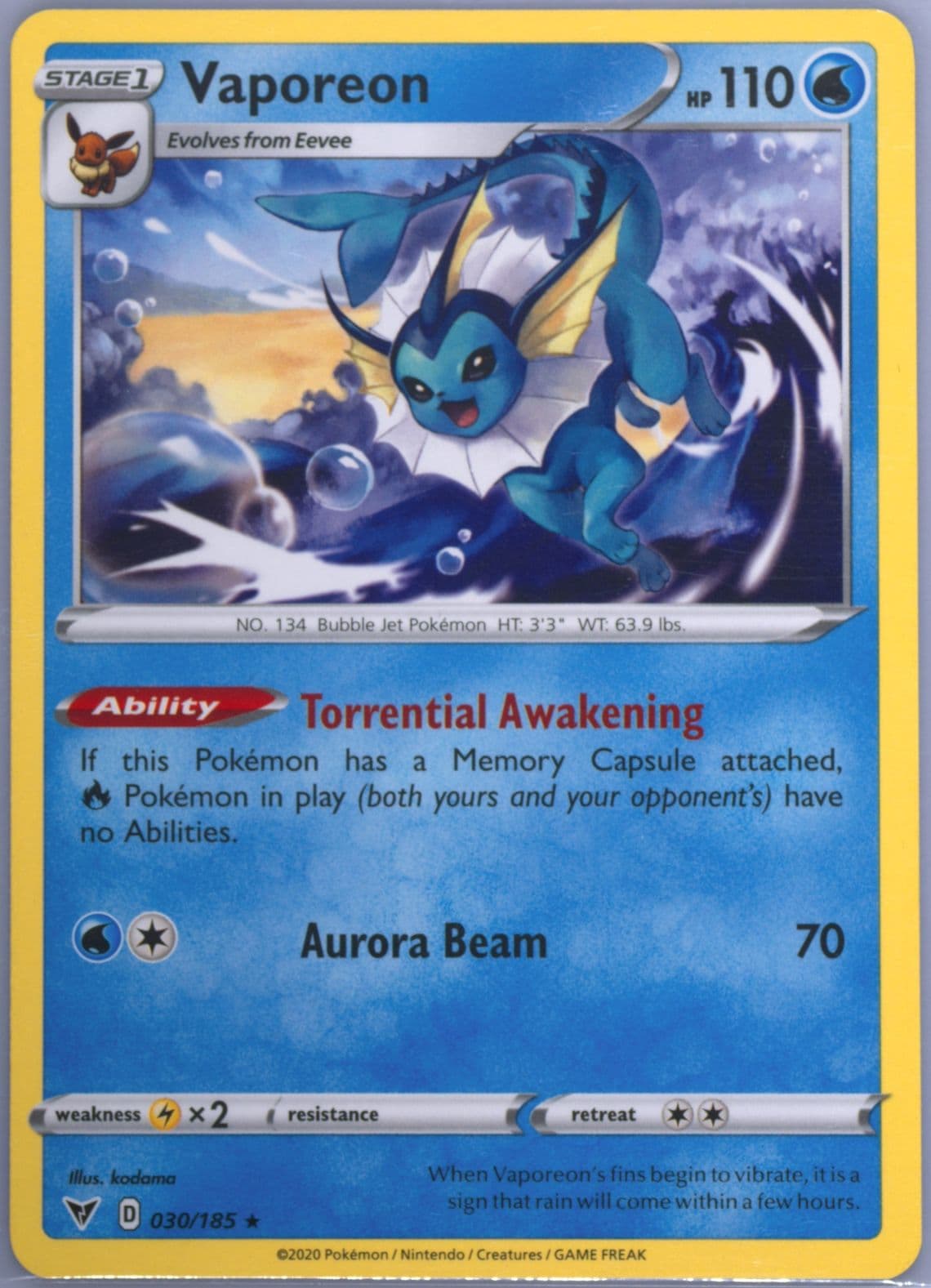 Vaporeon (030) 2020 Pokemon Sword & Shield Vivid Voltage