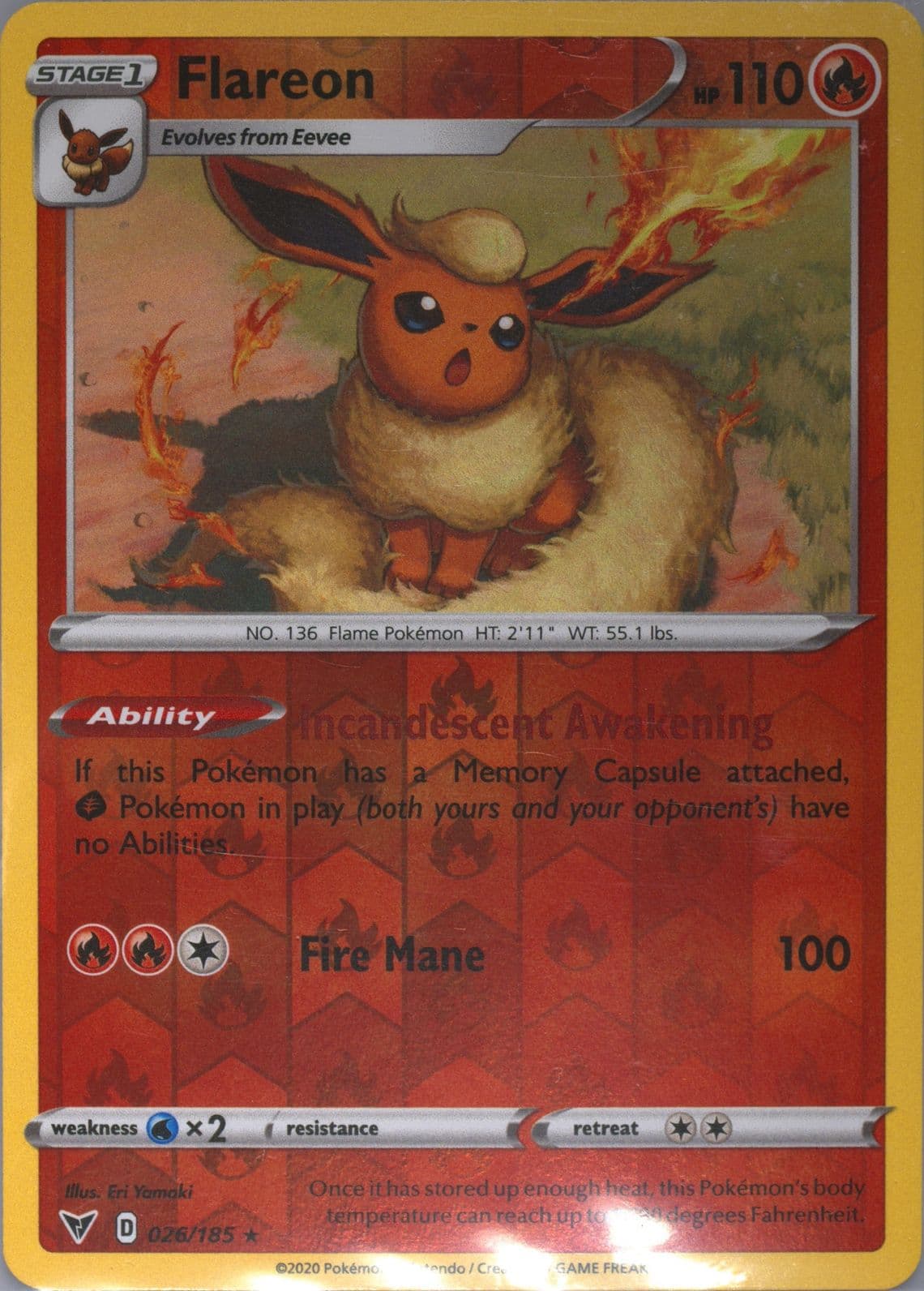 Flareon-Reverse Foil (026) 2020 Pokemon Sword & Shield Vivid Voltage