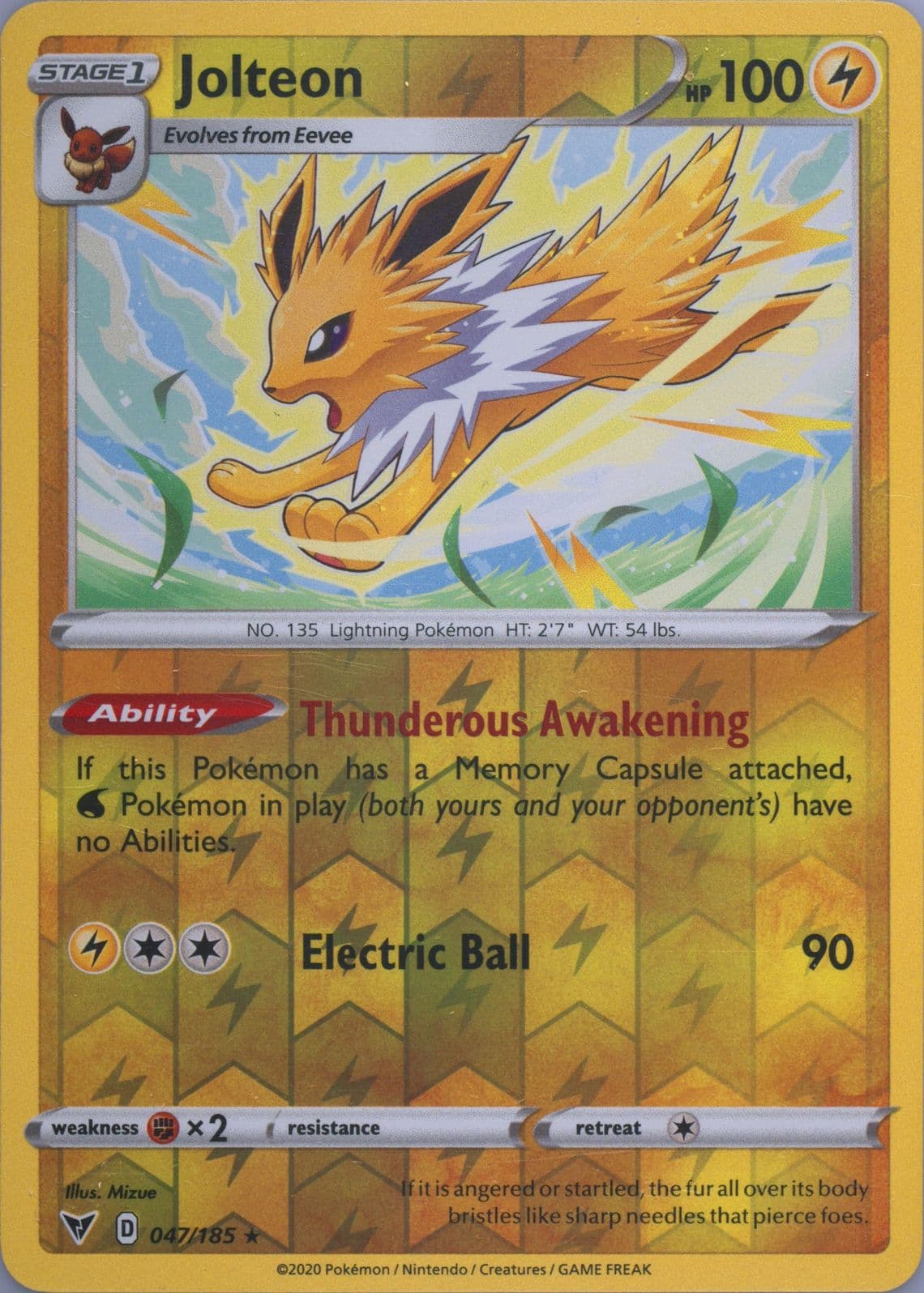 Jolteon-Reverse Foil (047) 2020 Pokemon Sword & Shield Vivid Voltage