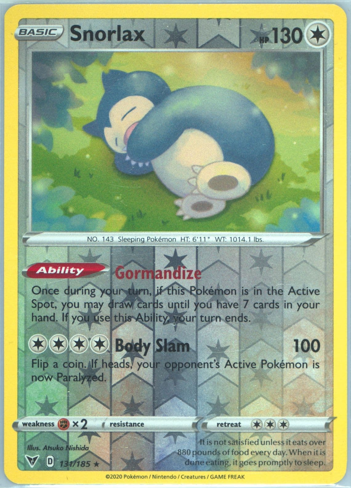 Snorlax-Reverse Foil (131) 2020 Pokemon Sword & Shield Vivid Voltage